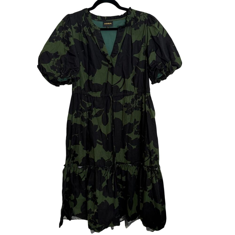 Sugarlips Black and Green Midi dress size large